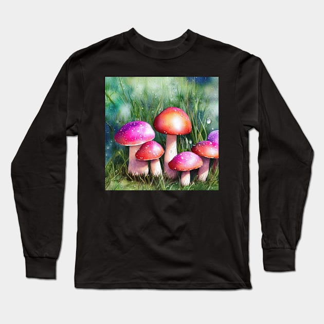 Pink and Orange Mushrooms Long Sleeve T-Shirt by Alpenglow Workshop